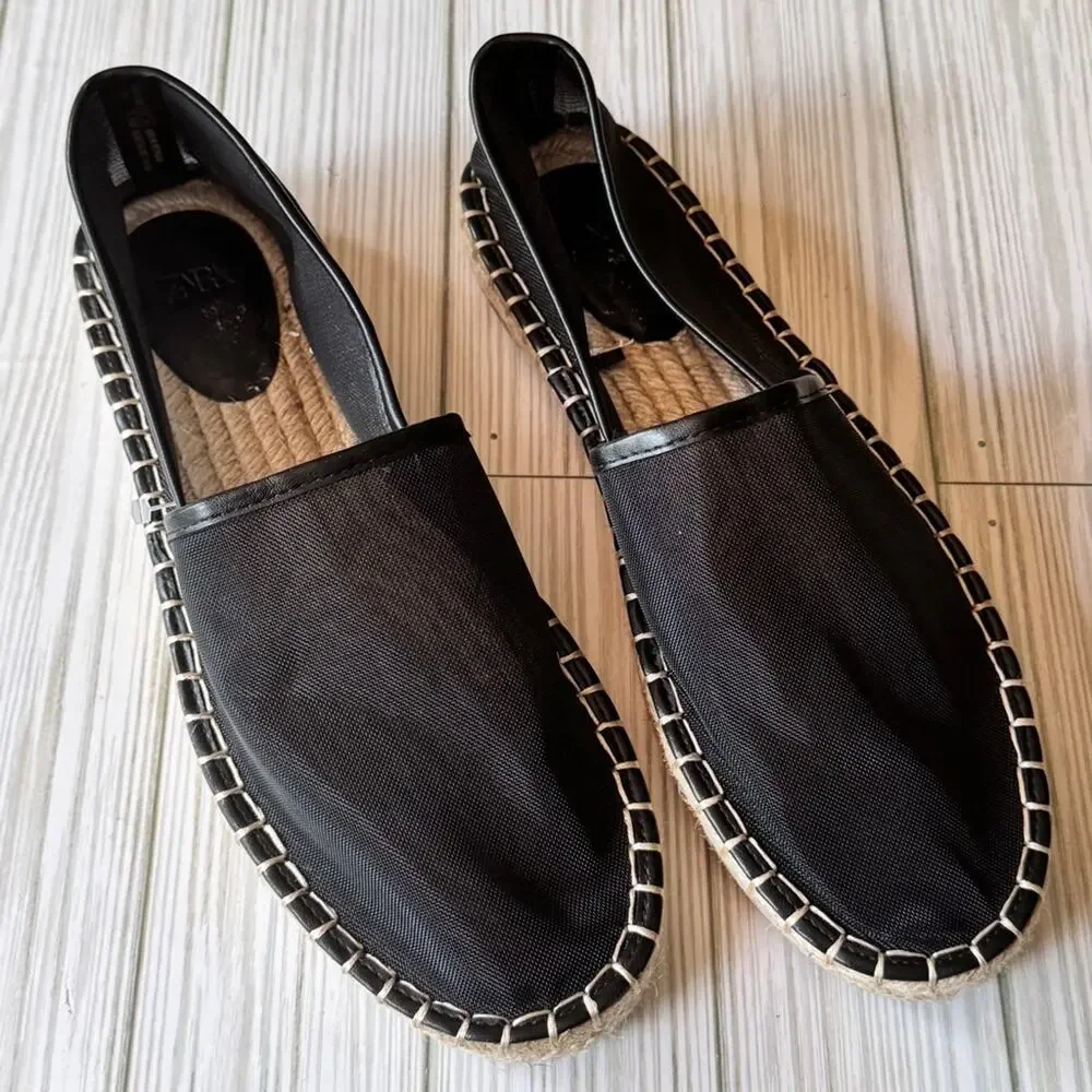 ZARA Women's Black Espadrille Low Heel  Slip-On Shoes Sz 39